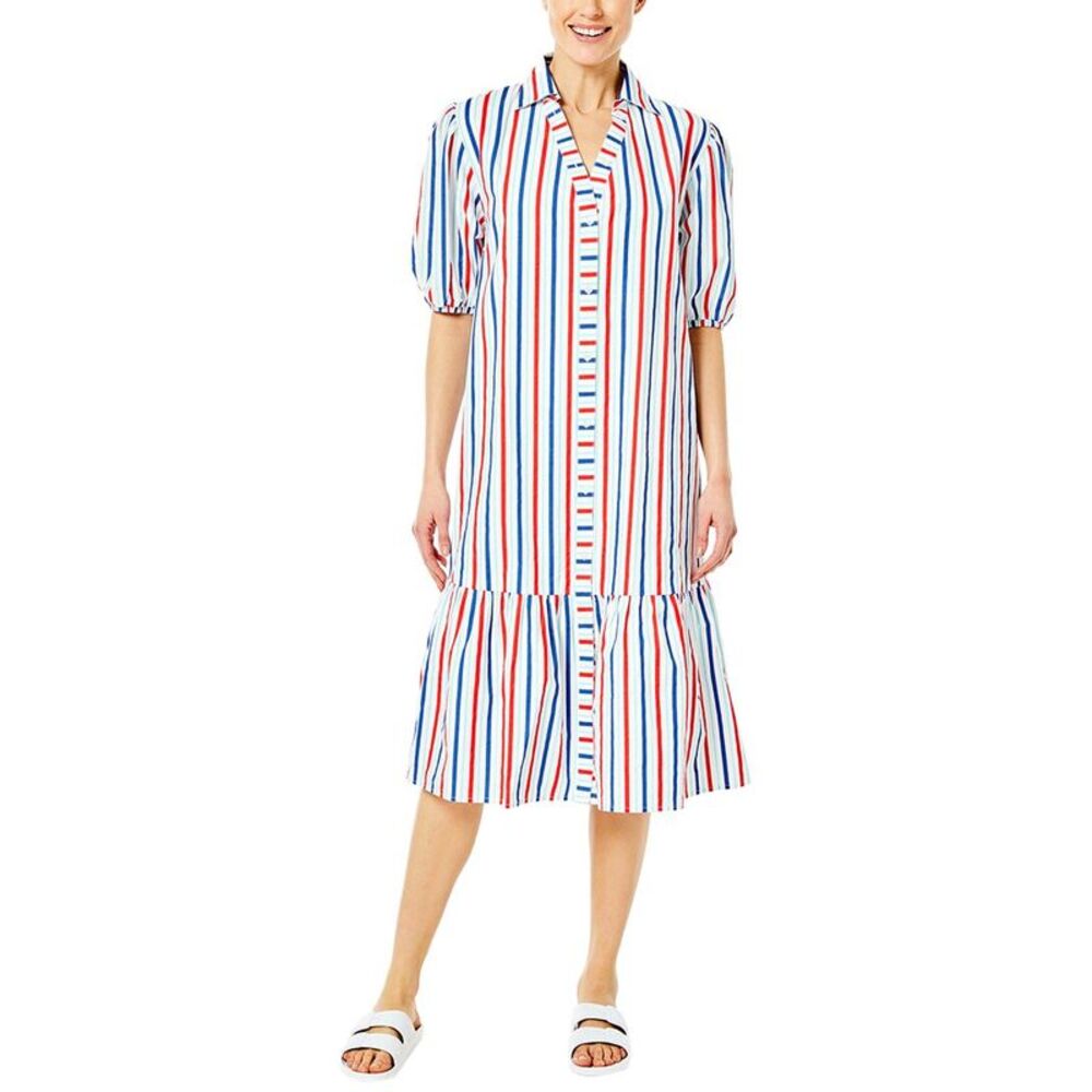 Addison Bay Striped Midi Dress - Red, Blue, White